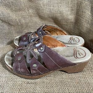 Dansko Brown Leather Cut Out Wedge Heel Clog